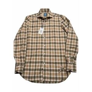 NEW FINAMORE men's napoli llong sleeve button down shirt in brown/green plaid